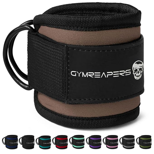 Gymreapers Ankle Straps For Cable Machine Kickbacks, Glute Workouts, Lower Body Exercises - Adjustable Leg Straps with Neoprene Padding - color: Toffee, size: Pair