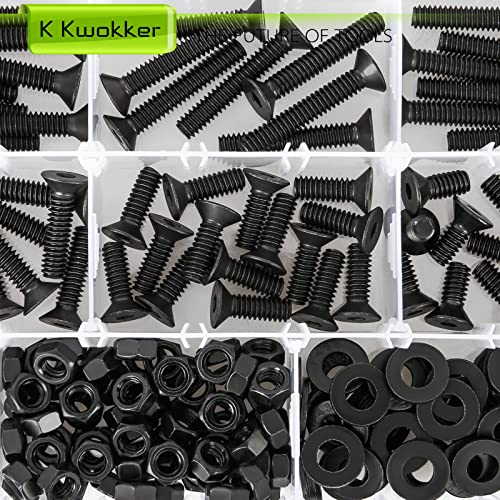 1/4 20 Bolt and Nuts, with Washers for Screws, Hex Socket Flat Head 7 Sizes are 2", 1-1/2", 1-1/4", 1", 3/4", 5/8", 1/2", 10.9 Grade Alloy Steel, Black, Full Machine UNC Thread - size: 1/4 20 Hex Socket Flat Head