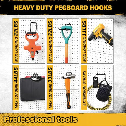 ELEAD 12-Piece Pegboard Hooks with Extension Straps, Heavy Duty Organizer Pegboard Accessories Fit for 1/4" Pegboard, Peg Board Tool Utility Hangers for Power Tool, Drill, Bag, Cord - style: 12-Piece