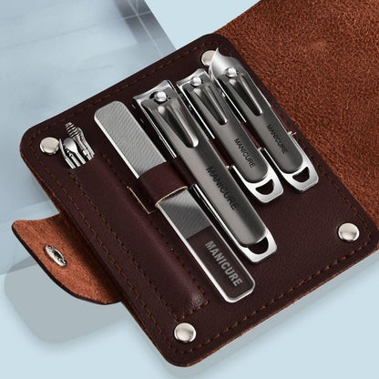 10 Pcs Folding Leather Nail Clipper, Portable Manicure Kit with Case,Brown | Compact Nail Care Set with Multiple Clippers & Files, Durable Travel Case, Ideal for Manicure, Pedicure & Personal Grooming