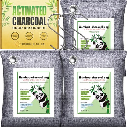 Activated Charcoal Odor Absorber for Strong Odor, Basement, Cars, Closets, Shoes, Smoke. 3 Pack Bamboo Charcoal Air Purifying Bags Deodorizer Odor Eliminator for Home - style: 3 Pack
