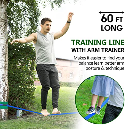 Ninja Obstacle Course for Kids Backyard - 10 Durable Obstacles and 60' Slackline - Outdoor Warrior Obstacle Playset Equipment with Gymnastic Ring, Rope Ladder, Ninja Wheel, Climbing Rope Swing
