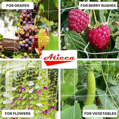 ATICCA Trellis Netting 5 x 350 ft Heavy Duty Polyester Plant Support Netting White - 6 Inch Garden Rope Trellis on Roll - Mesh Twine for Growing Vine Climbing Plants, Flowers, Peas, and Tomatoes - size: 5x350ft Polyester Trellis Netting