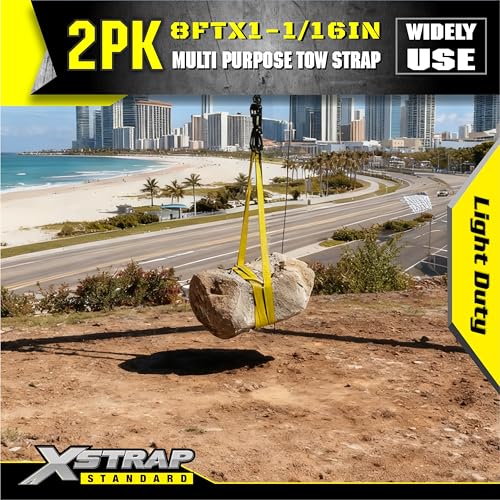 XSTRAP STANDARD 2PK 1''x 8FT Lift Sling Web Strap/Wear Guard End, Heavy Duty Flat Eye Lifting Sling with 2 Reinforced Loops for Tree Saver Lifting Furniture Appliances Machine | 4,000 lbs Break Strength Lifting Straps with 2 Reinforced Loops for Tree Save
