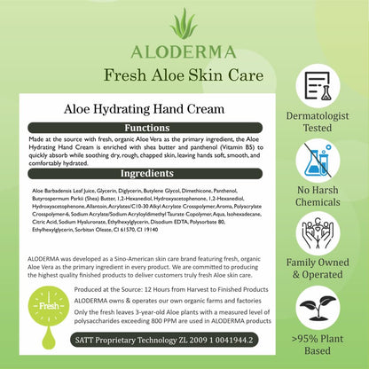 Aloderma Aloe Hydrating Hand Cream, Non-Greasy Lotion for Dry Skin, 3.5 oz | Gently scented vegan formula with shea butter, travel size 100 ml hand cream for cracked skin - ideal for office or gym use - size: 3.5 Fl Oz (Pack of 1)