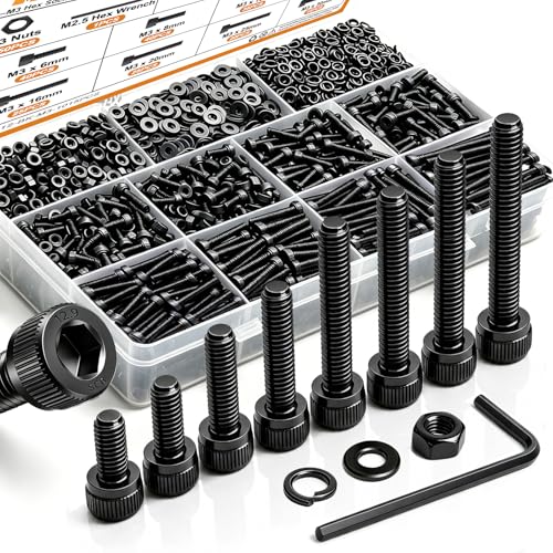 mankk 1015PCS M3 Screws Kit, M3×6/8/10/12/16/20/25/30mm Hex Socket Head Cap Screws,12.9 Grade Alloy Steel Machine Screws with Nuts & Washers for 3D Printer Electronics DIY Repair - size: M3 -1015PCS, style: Hex Socket Cap