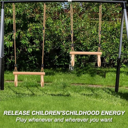 YAERSI Children's Trapeze Swing Bar with Wooden Gym Rings,Trapeze Bar for Swing Set （Water Drop） - color: Semicircle