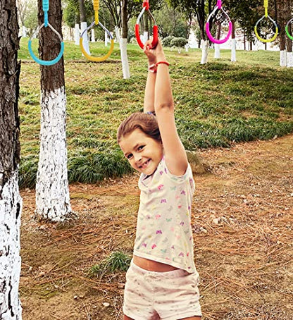Backyard Ninja Ring Hang Gymnastic Fist Swing Monkey Bar Playground Equipment Climbing Attachment Playground Play Set, 8 Red Obstacle Course Fit Rings Jungle Gym Slackline Warrior Training Equipment - color: Red, size: 8 Pack
