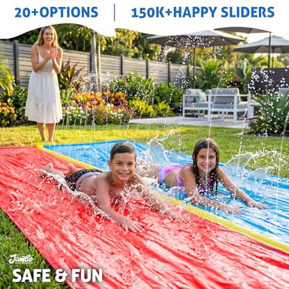 JAMBO Premium 24Ft Budget Slip Splash and Slide, Heavy Duty Water Slide with Advanced Sprinkler System, Backyard Waterslide, Splash Mat, Outdoor Water Toys n Slides for Kids - color: 24' Multicolor