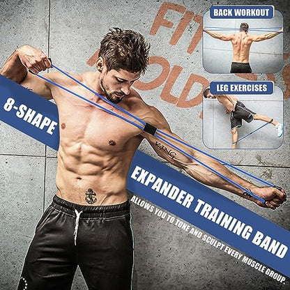 23Pcs Resistance Bands Set Workout Bands, 5 Stackable Exercise Bands with Handles, 5 Resistance Loop Bands, Jump Rope, Figure 8 Resistance Bands, Headband, Cooling Towel | 5 Exercise Bands with Handles, 5 Resistance Loop Bands, Jump Rope, Figure 8 Resista