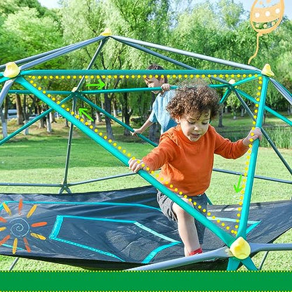 Merax 13FT Climbing Dome with Hammock, Outdoor Geometric Dome Climber | Playground Climber for Kids 3-10 Supporting 1000 lbs, Easy Assembly Play Center Jungle Gym - style: 13FT Green & Silver