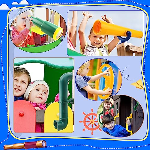 11 Pcs Playground Swing Set Accessories Plastic Pirate Steering Wheel with Safety Handles Telescope Periscope Telephone Playset for Outdoor Playground Treehouse Jungle Gym Accessories