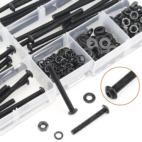 HELIFOUNER 200 Pieces M4 x 30mm /35mm /40mm /45mm /50mm, Button Head Socket Cap Metric Screws Bolts Washers Nuts Kit, 10.9 Grade Alloy Steel, Fully Threaded, Black - size: M4 x 30/35/40/45/50mm, style: Button Head