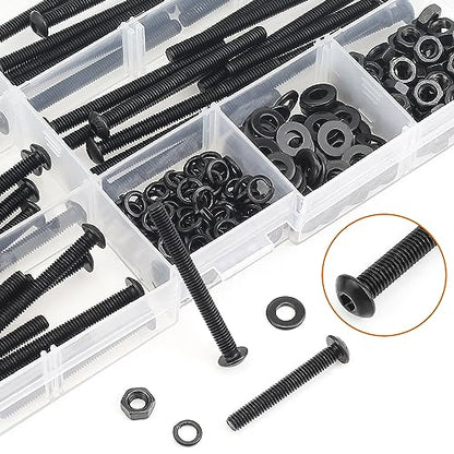 HELIFOUNER 200 Pieces M4 x 30mm /35mm /40mm /45mm /50mm, Button Head Socket Cap Metric Screws Bolts Washers Nuts Kit, 10.9 Grade Alloy Steel, Fully Threaded, Black - size: M4 x 30/35/40/45/50mm, style: Button Head