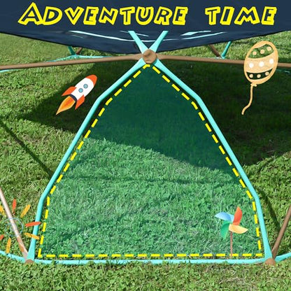 Merax 13FT Climbing Dome with Hammock, Outdoor Geometric Dome Climber | Playground Climber for Kids 3-10 Supporting 1000 lbs, Easy Assembly Play Center Jungle Gym - style: 13FT Blue & Coffee