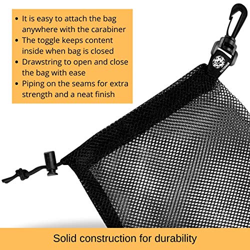 PALTERWEAR Small Mesh Bag with Clip and Toggle Closure (Set of 4, Black, 7 x 9 Inch) for Watersports Trekking Sailing - size: 7 x 9 inch