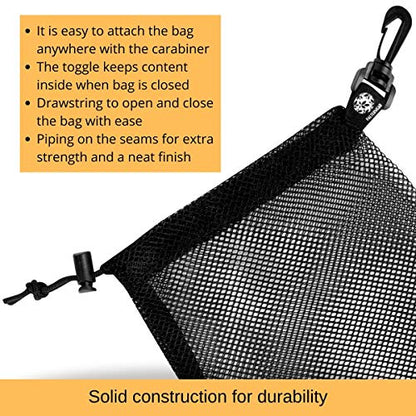 PALTERWEAR Small Mesh Bag with Clip and Toggle Closure (Set of 4, Black, 7 x 9 Inch) for Watersports Trekking Sailing - size: 7 x 9 inch