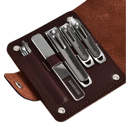 10 PCS Professional Nail Care Kit with Leather Case, Stainless Steel Manicure & Pedicure Kit,Slanted Blade Ingrown Toenail Clippers for Thick Toenails(Grey)