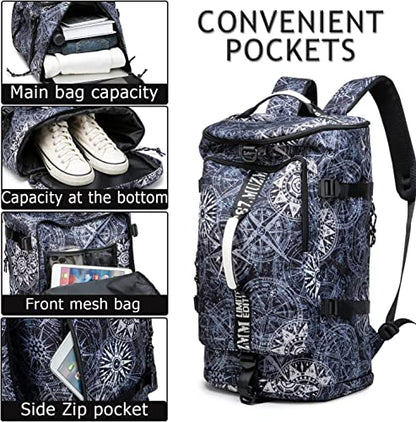 Gym Duffle Bag Waterproof black Laptop Backpack Suitable for Hiking, Fishing, Travel 40L Large Capacity Trendy Cool Lightweight Backpack for Men and Women - color: Black Circle 2
