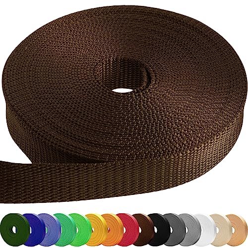 TECEUM Webbing Strap, 3/4" to 2", 10-50 Yds, Multi-Color Heavy Duty Tape | Polypropylene waterproof flat rope for outdoor DIY, sewing, camping, EDC gear, backpack repair and pet dog leashes. - color: Brown, size: 1"- 25 yards