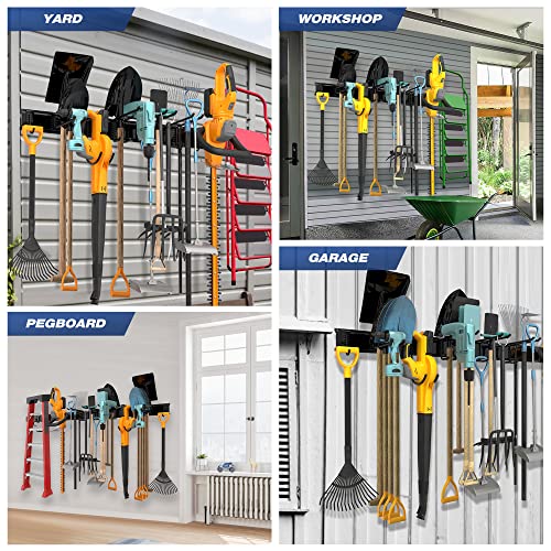 Sttoraboks Garage Wall Organizer, Heavy Duty Tool Hangers for Garage Wall with 6 Double Hooks & 2 Rails, Tool Organizer Wall Mount, Garage Hanging Storage Rack for Shovel, Rake, Broom and Ski Gear - size: 34inch 2 panels+6 hooks
