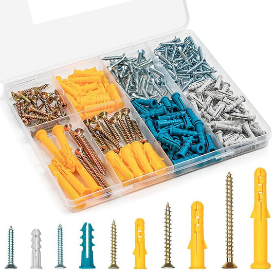 270PCS Wall Anchor and Screw Assortment Kit, Plastic Anchors with Screws, Multi-Size, 200-Piece Set in Storage Box