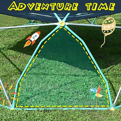 Merax 12FT Climbing Dome with Hammock, Outdoor Geometric Dome Climber | Playground Climber for Kids 3-10 Supporting 1000 lbs, Easy Assembly Play Center Jungle Gym - style: 12FT Green & Silver