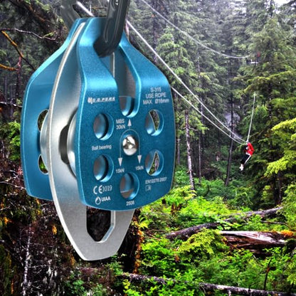SEPEAK CE&UIAA 30kN Large Rescue Climbing Pulley Double Sheave with Swing Plate Climbing&Rock Lifting Blue - color: Blue
