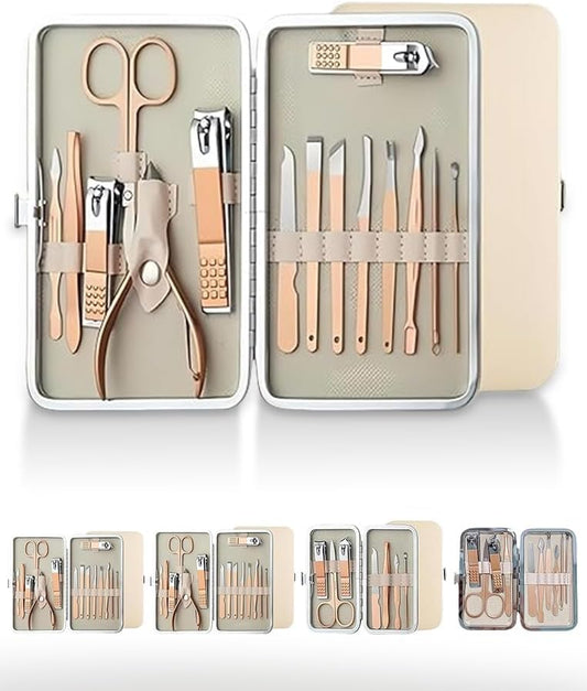 Nail Clipper Manicure Set, 15 in 1 Stainless Steel Professional Pedicure Kit Nail Scissors Grooming Kit with PU Leather Case for Travel & Home Use - size: 15 In 1