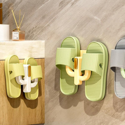 4 Pack Wall Mounted Shoe Rack - Premium Hanging Shoe Organizer Shelf with Sticky Hanging Mounts, Door Shoe Hangers with Hooks for Slippers Storage, White
