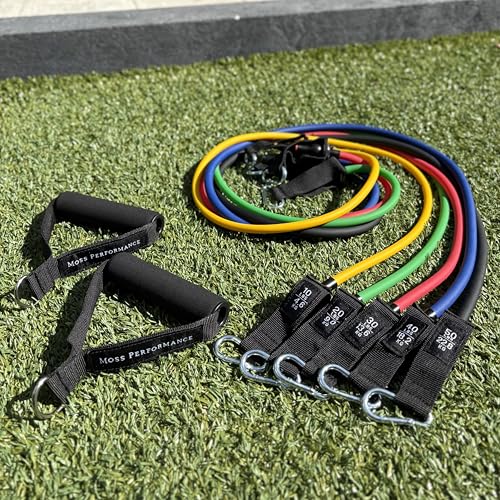 Premium Long Tube Resistance Bands with Handles, Set of 5 Strengths with Carrying Bag, for Men and Women, Strength Training Home Gym Workout Equipment