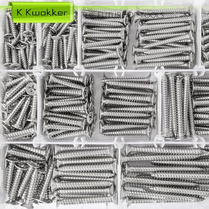 540Pcs #6#8#10 Self Tapping Screws Wood Screws Assortment Kit Phillips Tips Flat Head Drywall Screws, 17 Sizes Set Screw Assortment Kit, 304 Stainless Steel, Length 1/2" to 3", Silver - size: G. #6- #10
