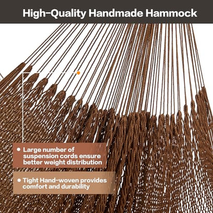 CHULIM Handwoven Mayan Hammock with 10ft Tree Straps, 550lbs Capacity Soft Rope Double Hammock, Portable Outdoor Hammock with Carry Bag for Camping Backyard Beach - Coffee - color: Coffee