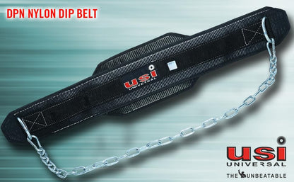 USI UNIVERSAL Dip Belt, DPL Dip Belts With Chain & Snap Hook, Padded Nylon & Metal Construction, Contoured Shape To Fit Around Waist, Weight Capacity (Dips) 60kg, 6" Padding