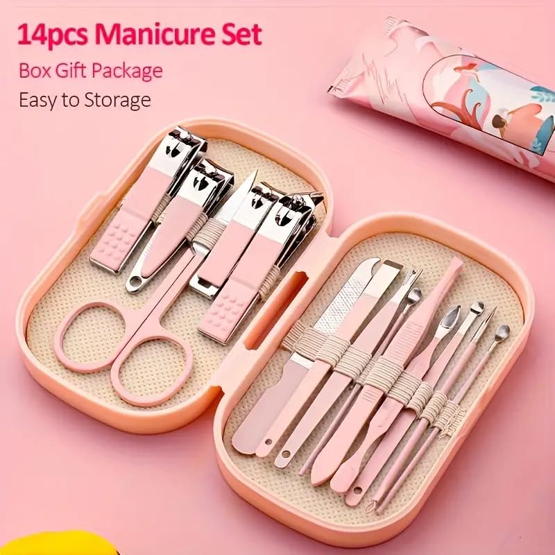 Manicure and Pedicure Kits 14PCS Stainless Steel Nail and Foot Care Tools Set for Nail Care, Including Nail Clippers and Shaping Tools with Portable Storage Box（Green）