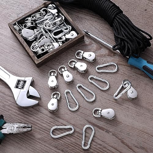 Shappy Pulley Block System Set, M20 Pulley Wheel Stainless Steel with 66ft Nylon Rope and Hooks, Swivel Lifting Wire Rope Cable Roller for Lifting Hanging(42 Pcs)