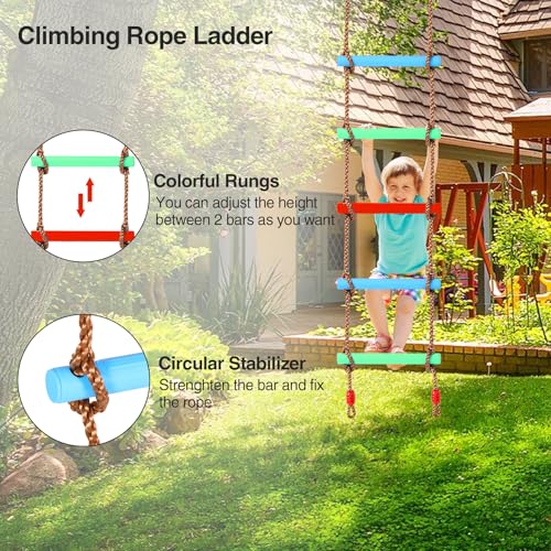 RedSwing Rope Ladder and Disc Swing Seat Combo for Kids, Climbing Ladder for Swing Set, Hanging Rope Ladder with Strap and Snap Hook, Great for Play Set, Outdoor, Tree House, Playground | Climbing Ladder for Swing Set, Hanging Rope Ladder with Strap and S