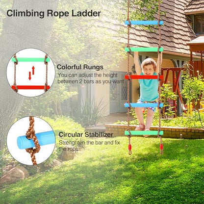 RedSwing Rope Ladder and Disc Swing Seat Combo for Kids, Climbing Ladder for Swing Set, Hanging Rope Ladder with Strap and Snap Hook, Great for Play Set, Outdoor, Tree House, Playground | Climbing Ladder for Swing Set, Hanging Rope Ladder with Strap and S