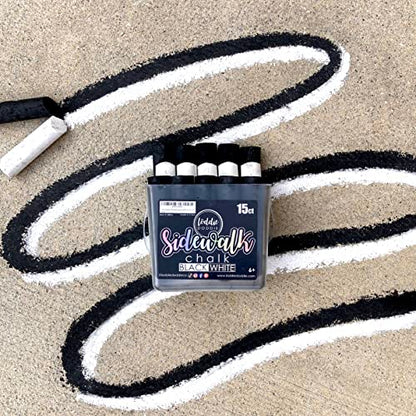 Loddie Doddie Jumbo Chalk Bucket, Sidewalk Chalk, Washable, B&W, 15 Pack | Sidewalk Chalk Bulk, Easy Grip Tapered Sticks, Washable for Easy Cleanup, Sidewalk Chalk for Kids, Outdoor Kids Activities - color: 10 Black. 5 White