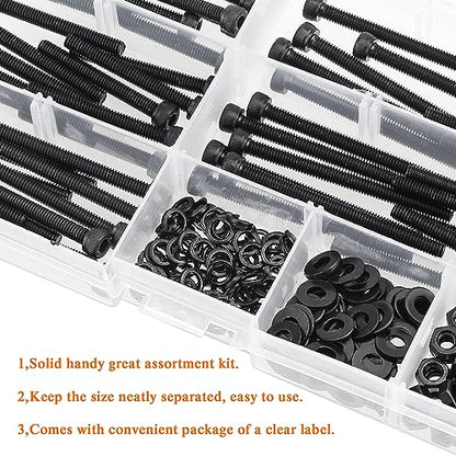 HELIFOUNER 200 Pieces M4 x 30mm /35mm /40mm /45mm /50mm, Hex Socket Head Cap Metric Screws Bolts Washers Nuts Kit, 12.9 Grade Alloy Steel, Fully Threaded, Black - size: M4 x 30/35/40/45/50mm, style: Socket Head