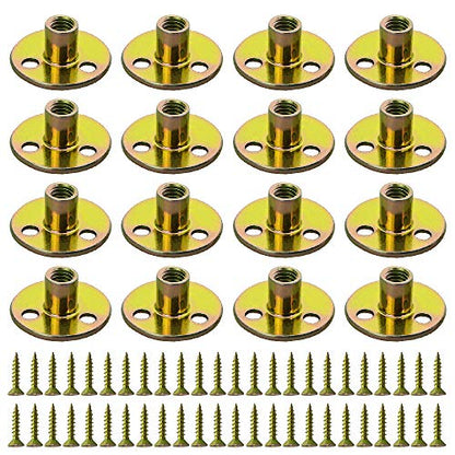 WMYCONGCONG 64PCS 3/8” Brad Hole Tee T-nut with Round Base Iron Plate Nut Screw Set Furniture Hardware Flange Insert Female Thread T-Nut with Mounting Screws Set (3/8" - 64Pcs) - size: 3/8" - 64Pcs
