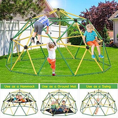 Climbing Dome with Hammock Swing Seat 10ft Outdoor Jungle Gym Kids Playset - color: Yellow + Green