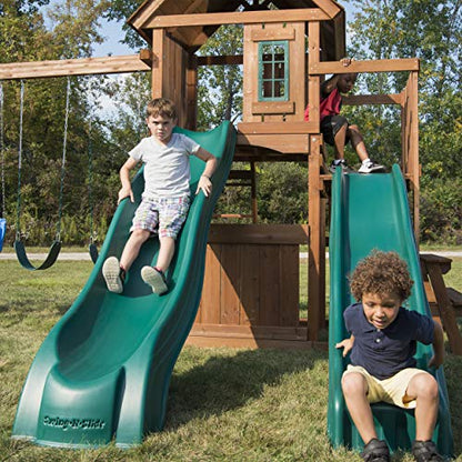Swing-N-Slide Lookout Mountain Wooden Swing Set with Two Slides, Climbing Wall, Swings, Glider & Picnic Table, Wood - size: Lookout Mountain