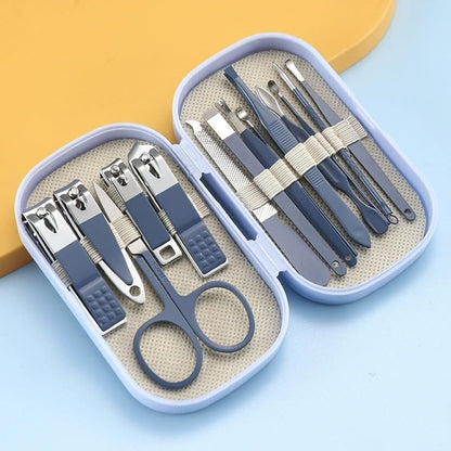 14Piece Professional Stainless Steel Nail Clipper Grooming Kit Nail Care Tools with Blue Foldable Case Manicure Pedicure Set for Men Women Home Travel Personal Nail Care
