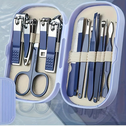 Nail Kit Clippers Pedicure Tools for Feet-Professional Travel Nail Kit 14pcs Grooming Kit Portable Case - color: Blue