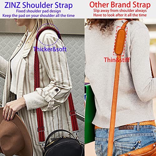 ZINZ Shoulder Strap 58" Ultra-Thick Fixed Padded and Adjustable Buckles Crossbody Strap for Briefcase Laptop Bag Luggage - color: Black Red Jacquard