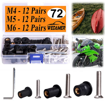 WEDAMER 36 Pairs M4 M5 M6 Neoprene Well Nuts with Stainless Steel Screw M5 Rubber Well Nuts Kayak Brass Copper Bolts Well Nut Kit for Kayak Motorcycle Boat Marine Windscreen Accessories (M4 M5 M6) - color: M4 M5 M6 each 12 Pairs