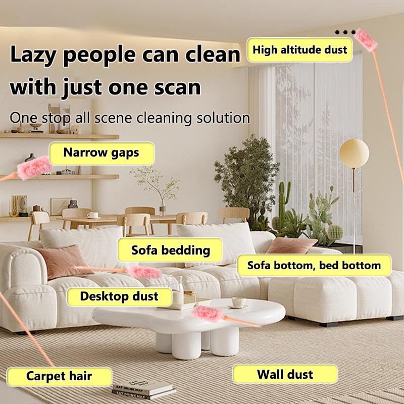 1 Pack Pink Long Handle Dust Duster, Portable Detachable Microfiber Static Cleaning Duster, Lightweight Extended Handheld Dust Remover in OPP Bag for Home, Kitchen, Bedroom, Car and Office