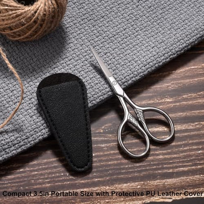 Small Precision Scissors, 3.5in Beauty Grooming Kit | Stainless Steel, Multi-Purpose Travel Tools for Facial Hair, Eyebrow, Eyelash, Beard, Moustache Trimming, with PU Sheath - color: Stainless Steel Color