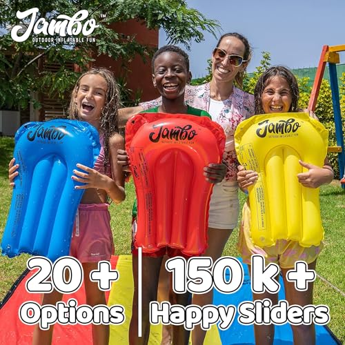 JAMBO 32FT Extra Extra Long Slip Splash and Slide, 2 Bodyboards, Heavy Duty Water Slide with Inflatable Crash Pad, Double Lane Slip Slides, Outdoor Backyard Water Slides n Toys for Kids - color: 32' Multicolor
